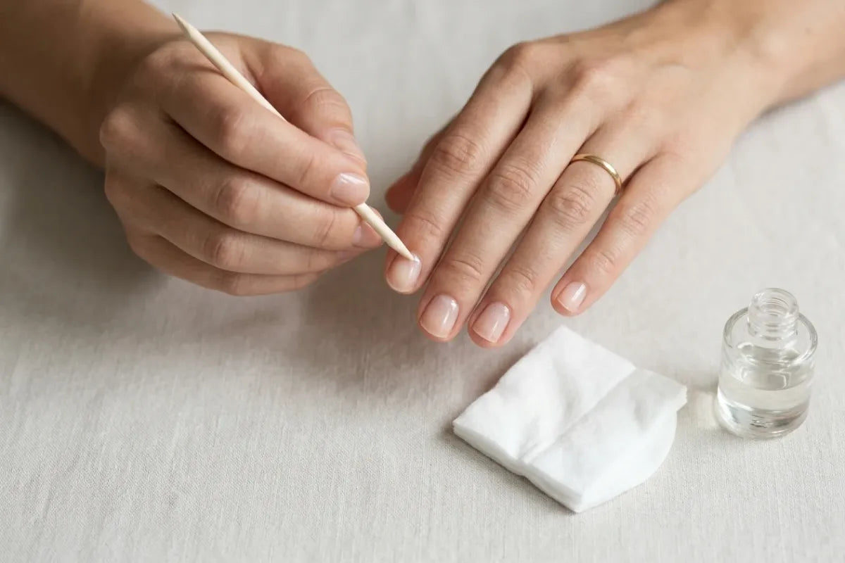 Nybörjarguide för press-on naglar, förberedelse av nagelbanden med träpinne