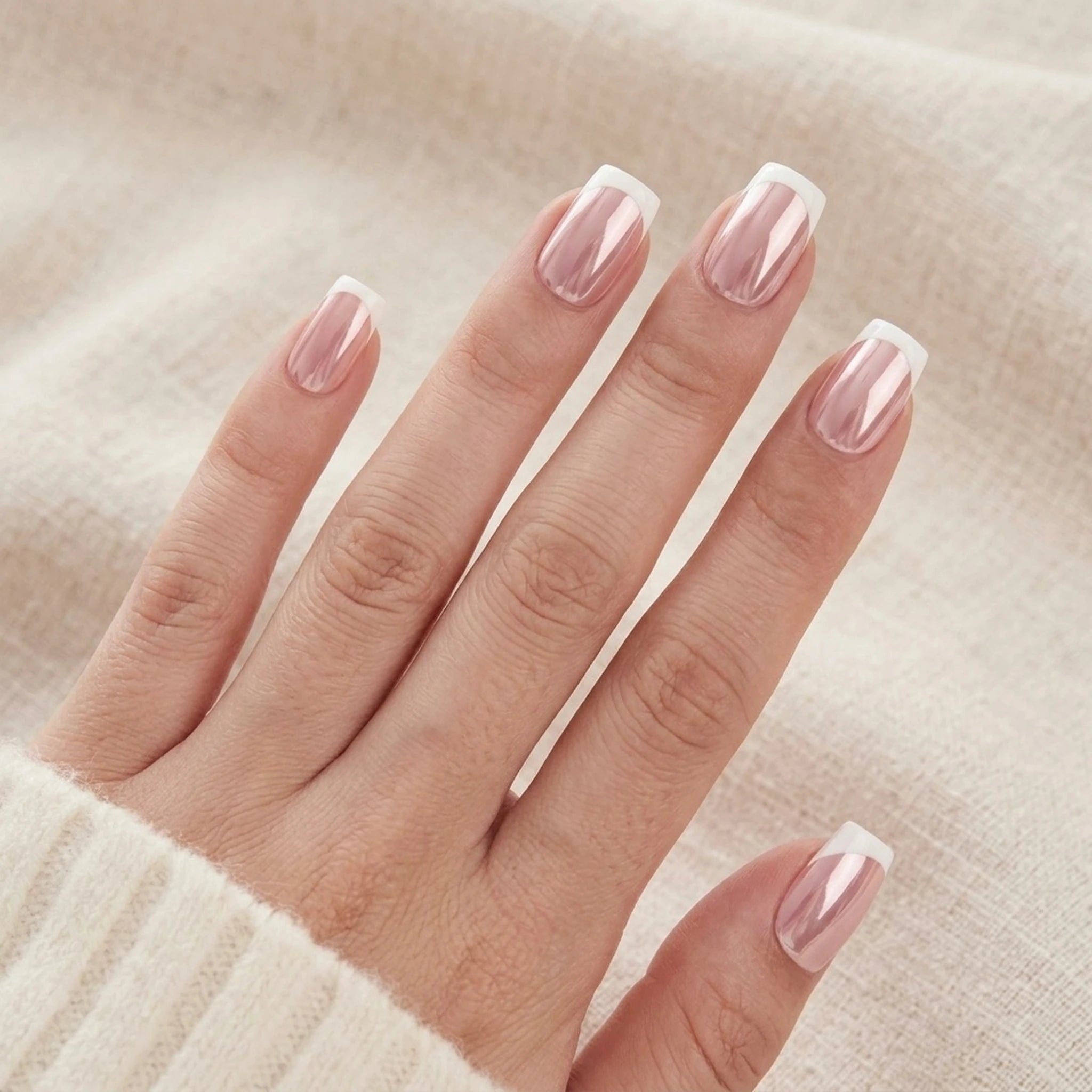 Classic Chrome press-on negler i firkantet form med rosa chrome-finish