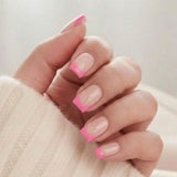 Pixie Pink press-on negler – rosa fransk tipp i kort square-form med nude base